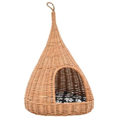 VidaXL Kattenhuis met kussen tipi 40x60 cm natuurlijk wilgen - thumbnail