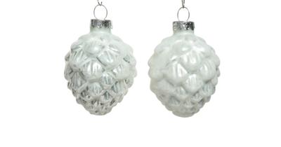Decoris Kerstballen glas dennenappel 6st winterwit 5x7cm