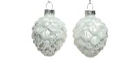 Decoris Kerstballen glas dennenappel 6st winterwit 5x7cm - thumbnail