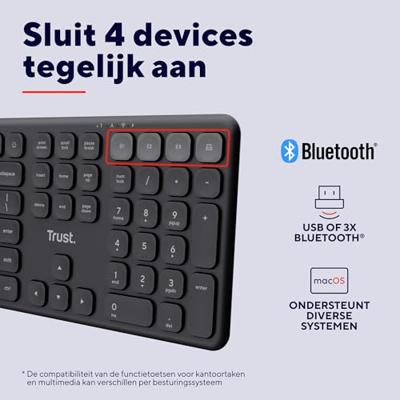 Trust Vaiya draadloos toetsenbord, multi-device, qwerty Trust Vaiya draadloos toetsenbord, multi-device, qwerty