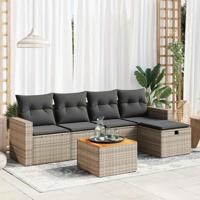 6-delige Loungeset met kussens poly rattan grijs - thumbnail