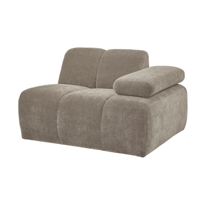 Woood Mojo 1-zits bank arm rechts ribstof Donkerzand