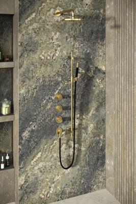 Hotbath Cobber X - CX7067 - Inbouw Regendoucheset - Geborsteld Messing PVD - 2 Stopkranen - Thermostatisch - Wandarm 40 cm - Hoofddouche 200 mm - Ronde Handdouche 3 Standen - Glijstang 900 mm - Waterbesparend