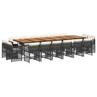 17-delige Tuinset met kussens poly rattan zwart - thumbnail
