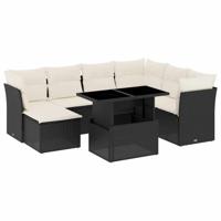 8-delige Loungeset met kussens poly rattan zwart - thumbnail