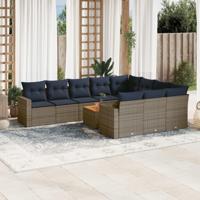 11-delige Loungeset met kussens poly rattan grijs - thumbnail