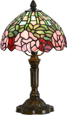 Clayre & Eef Tiffany Tafellamp Ø 21x39 cm Groen Roze Glas Bloemen