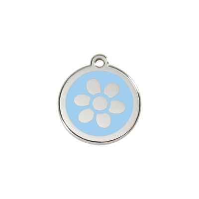 Flower Light Blue roestvrijstalen hondenpenning small/klein dia. 2 cm RedDingo - Reddingo