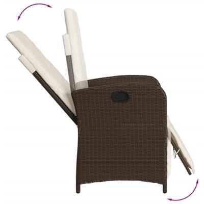 Tuinstoel verstelbaar met voetensteun poly rattan bruin - thumbnail