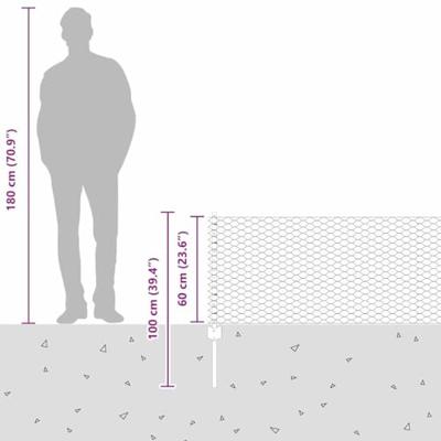 VidaXL Hek met paal zilver 0,6 x 10 m staal