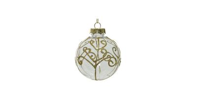 Kerstbal met glitter 8 cm transparant goud - thumbnail