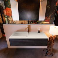 Badkamermeubelset Mondiaz Erin 120 cm met 1 Lade met RIDGE Wastafel Links Linen met 1 kraangat Greeploos Mat Dark Brown - thumbnail