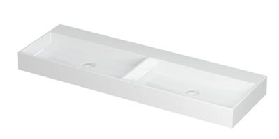 Wastafel United Porselein dubbel zonder kraangat incl. porseleinen click plug en verborgen overloop systeem 140 cm x 45 cm x 11 cm Glans wit 0206141