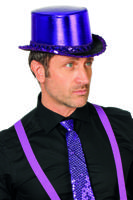 Hoge hoed lamee met paillettenband - thumbnail