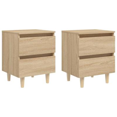 Nachtkastjes 2 st met houten poten 40x35x50cm sonoma eikenkleur