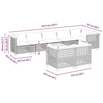 8-delige Loungeset met kussens poly rattan zwart