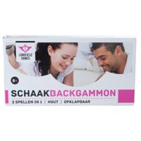 Longfield Schaak en Backgammon Houten Cassette 30x16x4 cm - thumbnail