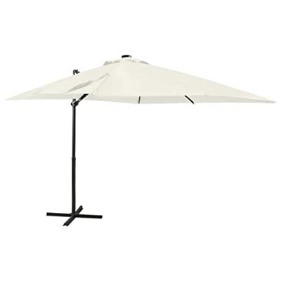 VidaXL Zweefparasol met paal en led-verlichting 250 cm zandkleurig
