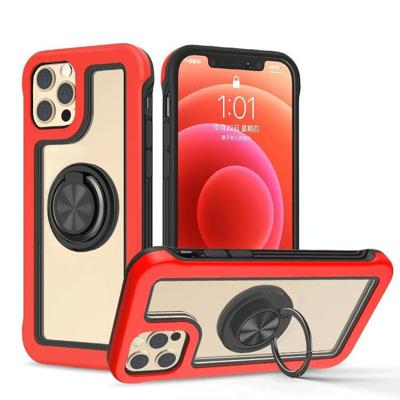 Crystal PC + TPU Shockproof Case met 360 graden roterende ringhouder voor iphone 11 (fel rood + zwart)