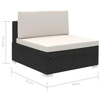 8-delige Loungeset met kussens poly rattan zwart - thumbnail