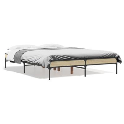 Bedframe bewerkt hout metaal sonoma eikenkleurig 90x190 cm