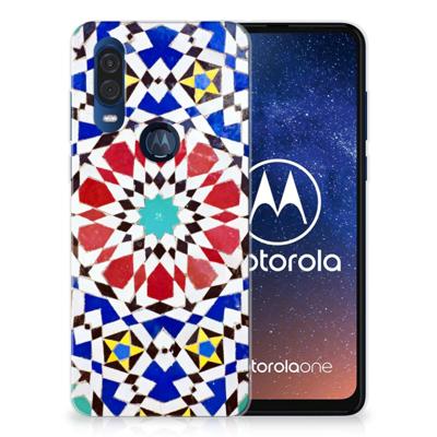 Motorola One Vision TPU Siliconen Hoesje Mozaïek Motorola One Vision TPU Siliconen Hoesje Mozaïek