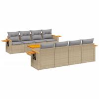 9-delige Loungeset met kussens poly rattan beige - thumbnail
