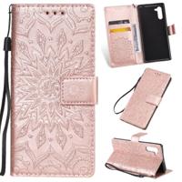 Gedrukt afdrukken zonnebloem patroon horizontale Flip PU lederen case voor Galaxy Note 10 met houder & kaartsleuven & portemonnee & Lanyard (Rose gou - thumbnail