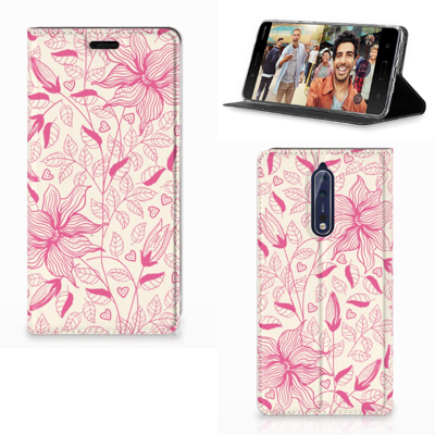 Nokia 8 Smart Cover Pink Flowers