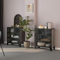 Opbergkasten 2 st 72x36x82 cm metaal en MDF grijs - thumbnail