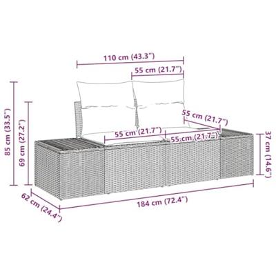 Tuinbankenset met kussen 9 pcs Beige poly rattan