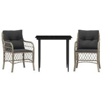 3-delige Bistroset met kussens poly rattan lichtgrijs - thumbnail