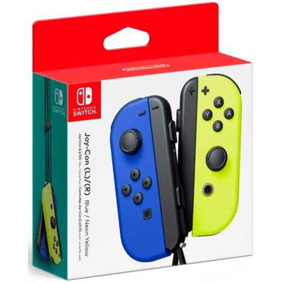 Paar Joy-Con links blauwe en rechter neon gele joysticks