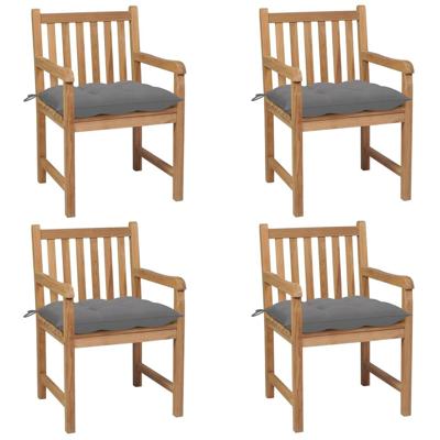 Tuinstoelen 4 st met grijze kussens massief teakhout