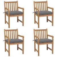 Tuinstoelen 4 st met grijze kussens massief teakhout - thumbnail