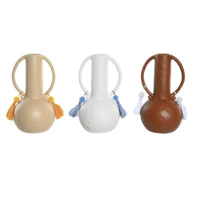 Vaas DKD Home Decor Wit Beige Terra cotta Dolomite Franjes 14 x 14 x 25,6 cm (3 Stuks)