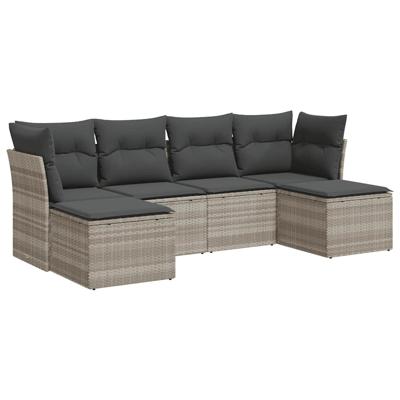 6-delige Loungeset met kussens poly rattan lichtgrijs