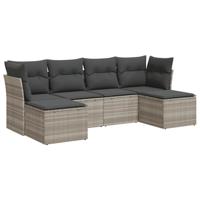 6-delige Loungeset met kussens poly rattan lichtgrijs - thumbnail