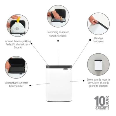 Brabantia Bo afvalemmer 4 liter met kunststof binnenemmer white