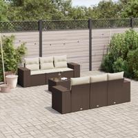 7-delige Loungeset met kussens poly rattan bruin - thumbnail