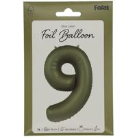 Folieballon Cijfer 9 Olijfgroen Mat (86cm) - thumbnail