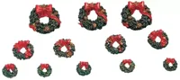 Lemax wreaths with red bow s/12 kerstdorp accessoire 2003 - thumbnail