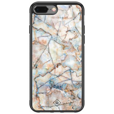 iPhone 8 Plus/7 Plus glazen hardcase - Marmer bruin blauw