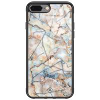 iPhone 8 Plus/7 Plus glazen hardcase - Marmer bruin blauw - thumbnail