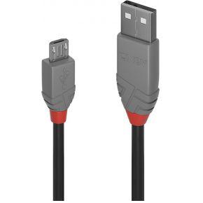 LINDY 36735 USB-kabel USB 2.0 USB-A stekker, USB-micro-B stekker 5.00 m Zwart, Grijs Vertind, Rond