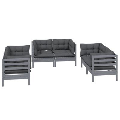 6-delige Loungeset met kussens massief grenenhout - thumbnail
