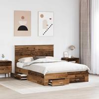 Bedframe met hoofdeinde Oudhout 140 x 190 cm Bewerkt hout - thumbnail