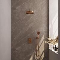 BRAUER Stripe Thermostatische Inbouw Regendouche - 3-weg - rechthoekig - 25cm douchekop - gebogen muurarm - 3-standen handdouche - doucheslang - wandaansluitbocht - koper geborsteld PVD 5-GK-397 - thumbnail