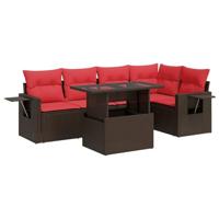 6-delige Loungeset met kussens poly rattan acacia bruin - thumbnail