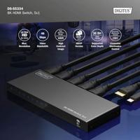 Digitus DS-55334 HDMI-switch 1 + 5 poorten LED-weergave, Met afstandsbediening, Ultra HD-geschikt, Met metalen behuizing, Individueel schakelbaar, Met - thumbnail